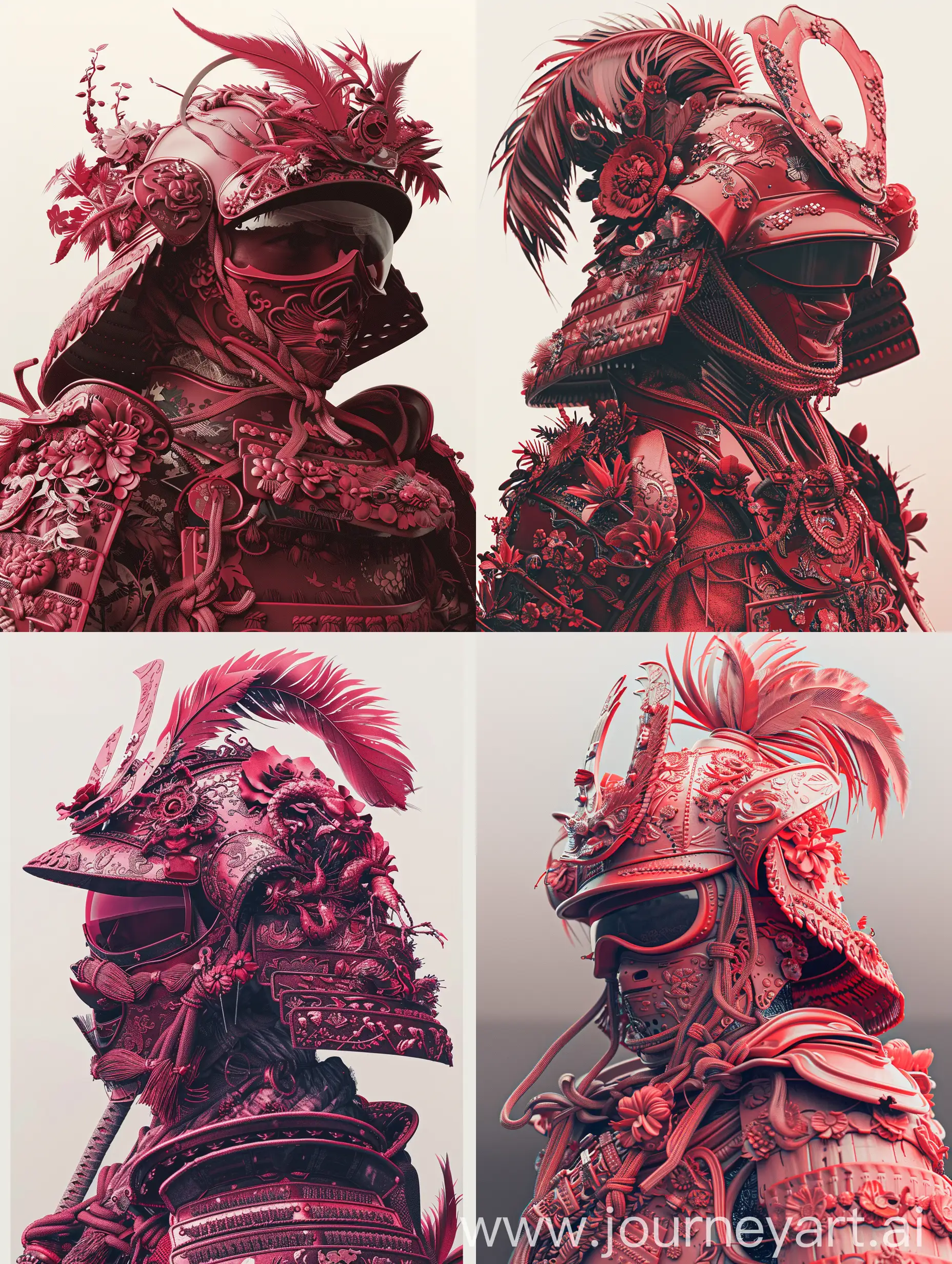 Elaborate-Red-Samurai-Warrior-in-Ornate-Armor-with-Floral-and-Dragon-Motifs