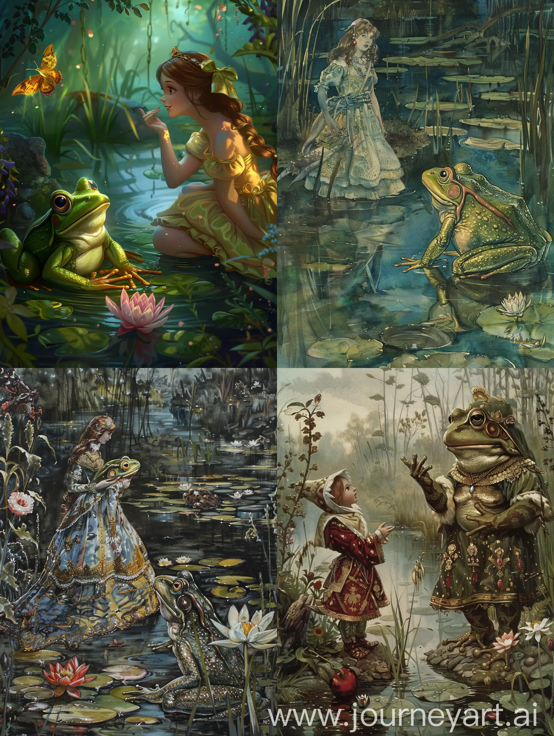 Tsarevna frog, turns into a girl tsarevna, all takes place in the swamp.