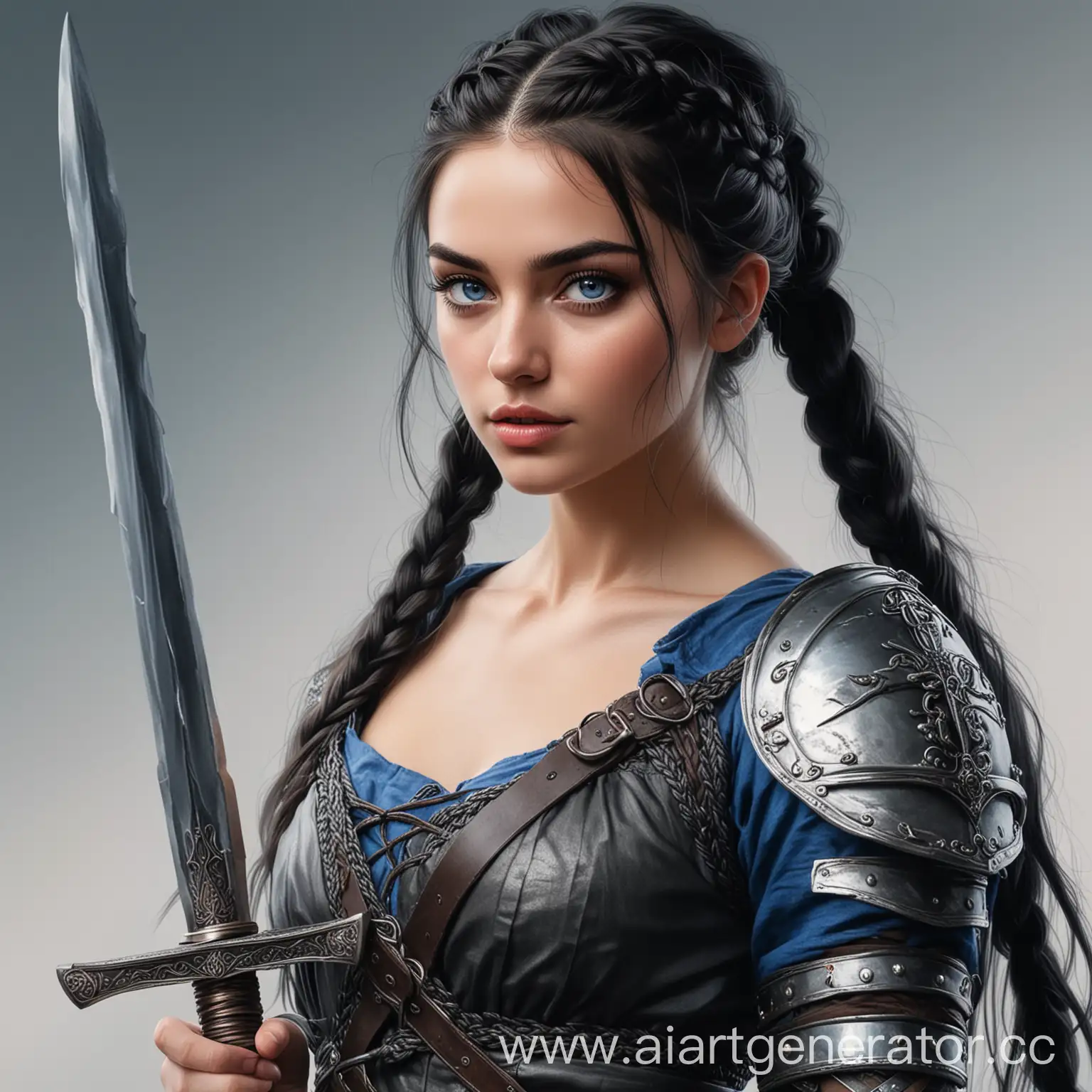 Warrior-Princess-with-Long-Black-Hair-and-Sword-in-Armor