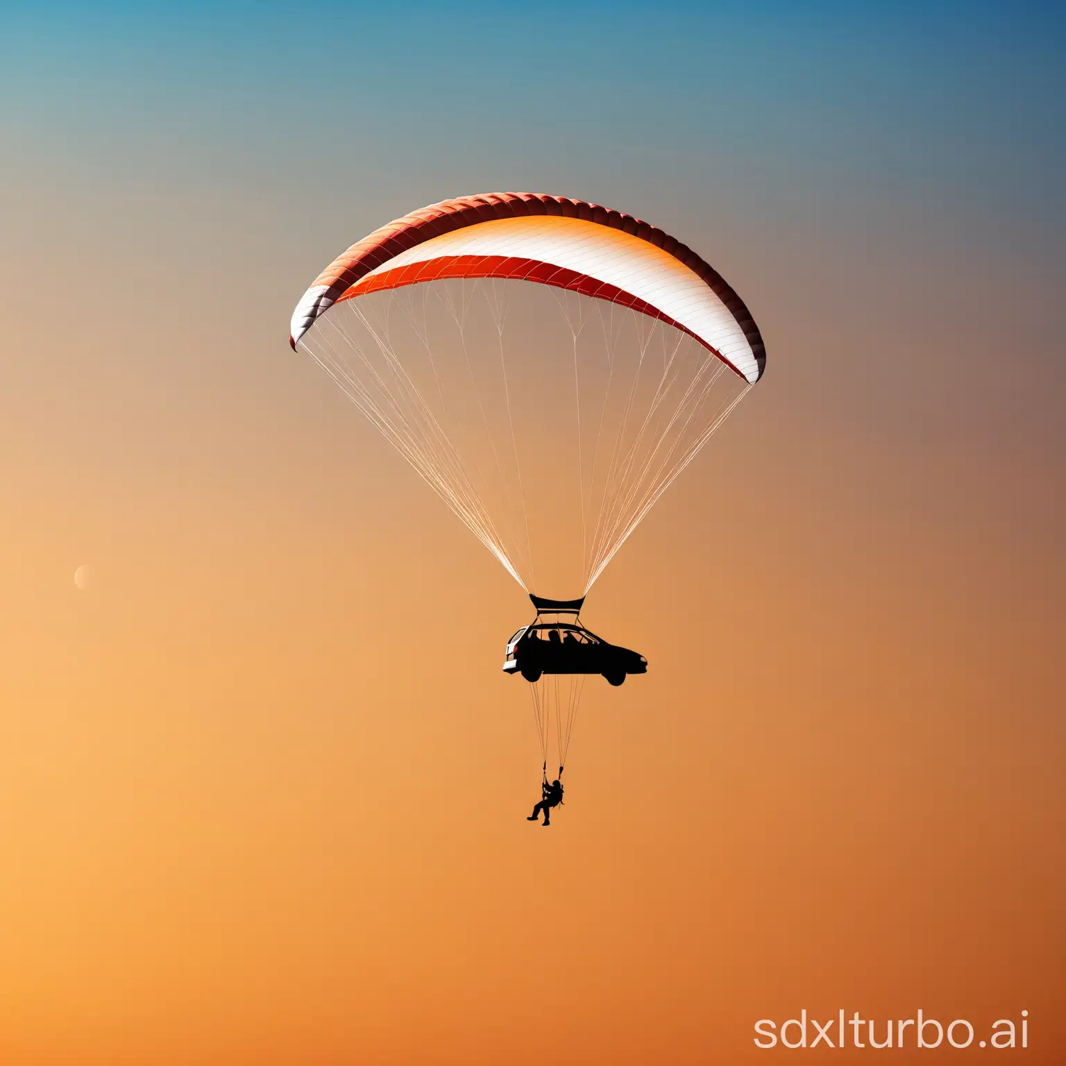 Paraglider in car on the way to Mars