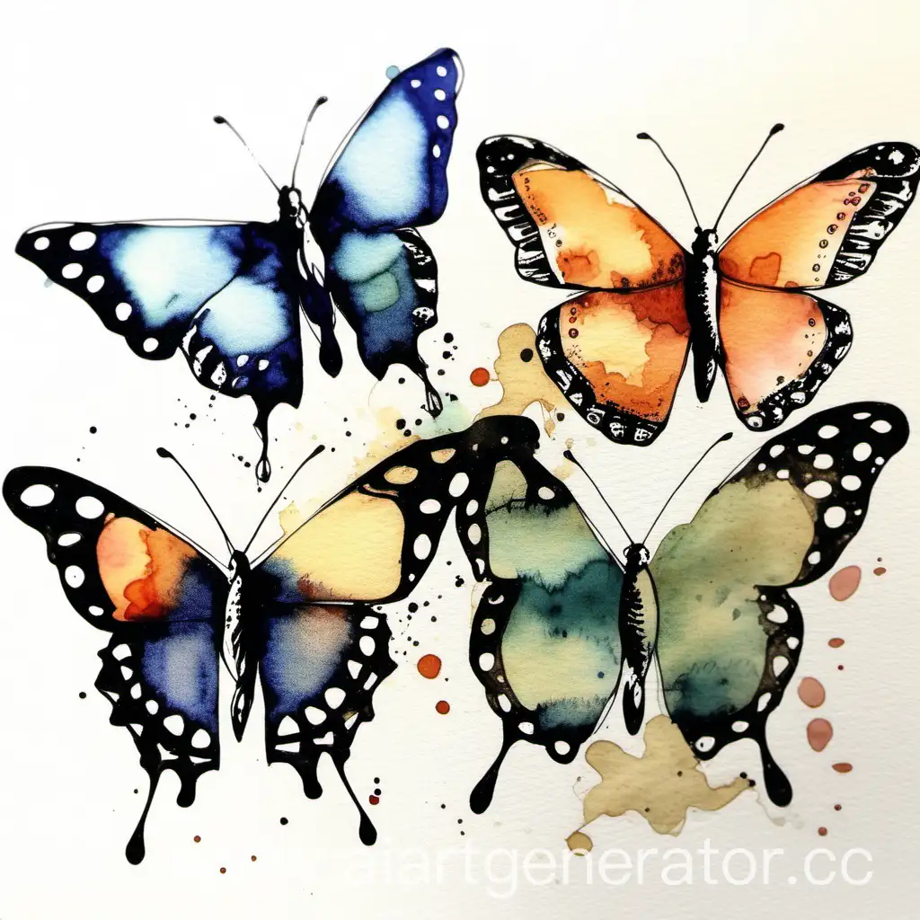 Vibrant-Butterflies-in-Ink-and-Watercolor-Ethereal-Artwork-of-Colorful-Insects