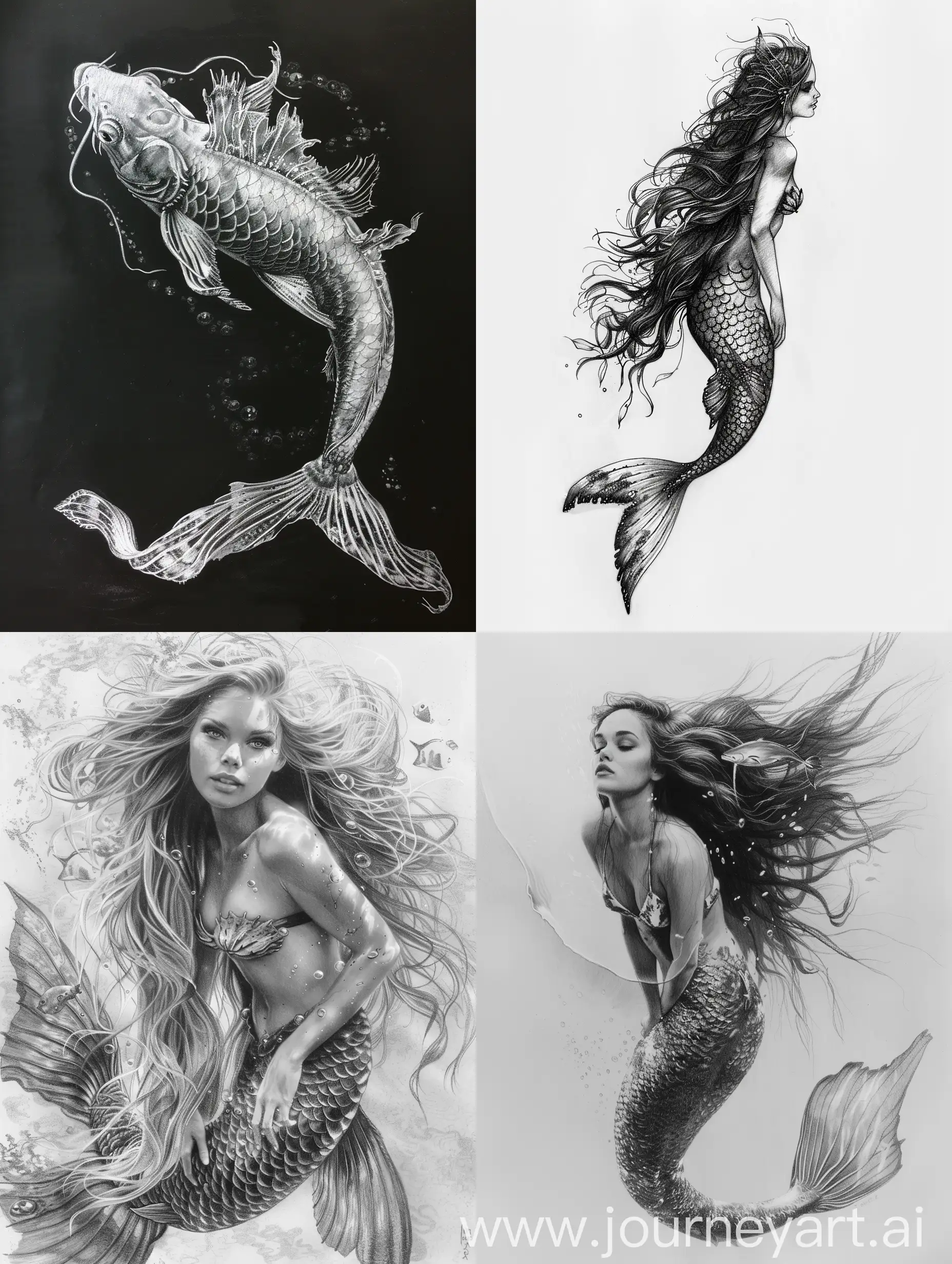 Transparent-Mermaid-with-Lead-Pencil-in-Surreal-Scene