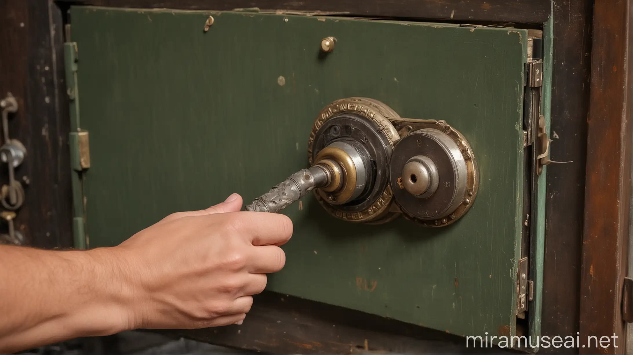 Hand Opening an Old Safe with a Mantap