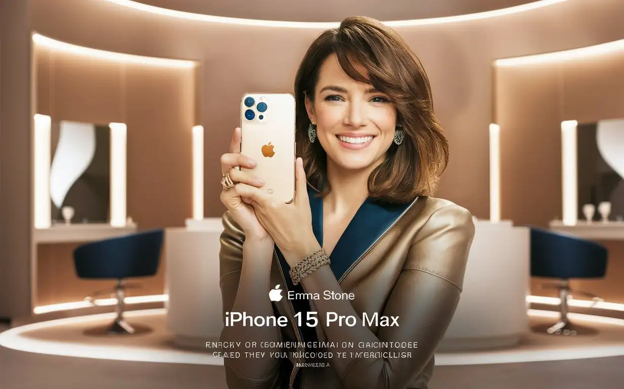 Emma-Stone-Advertising-iPhone-15-Pro-Max-in-Communication-Salon