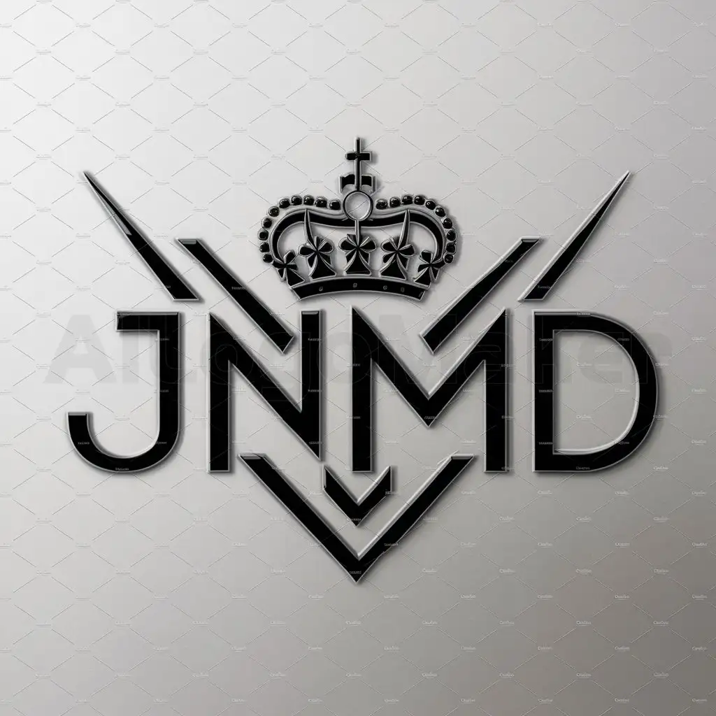 a logo design,with the text "Logo with the initials J,N,M,D", main symbol:Logo with letters JNMD and a crown at the top  ,Moderate,be used in Others industry,clear background