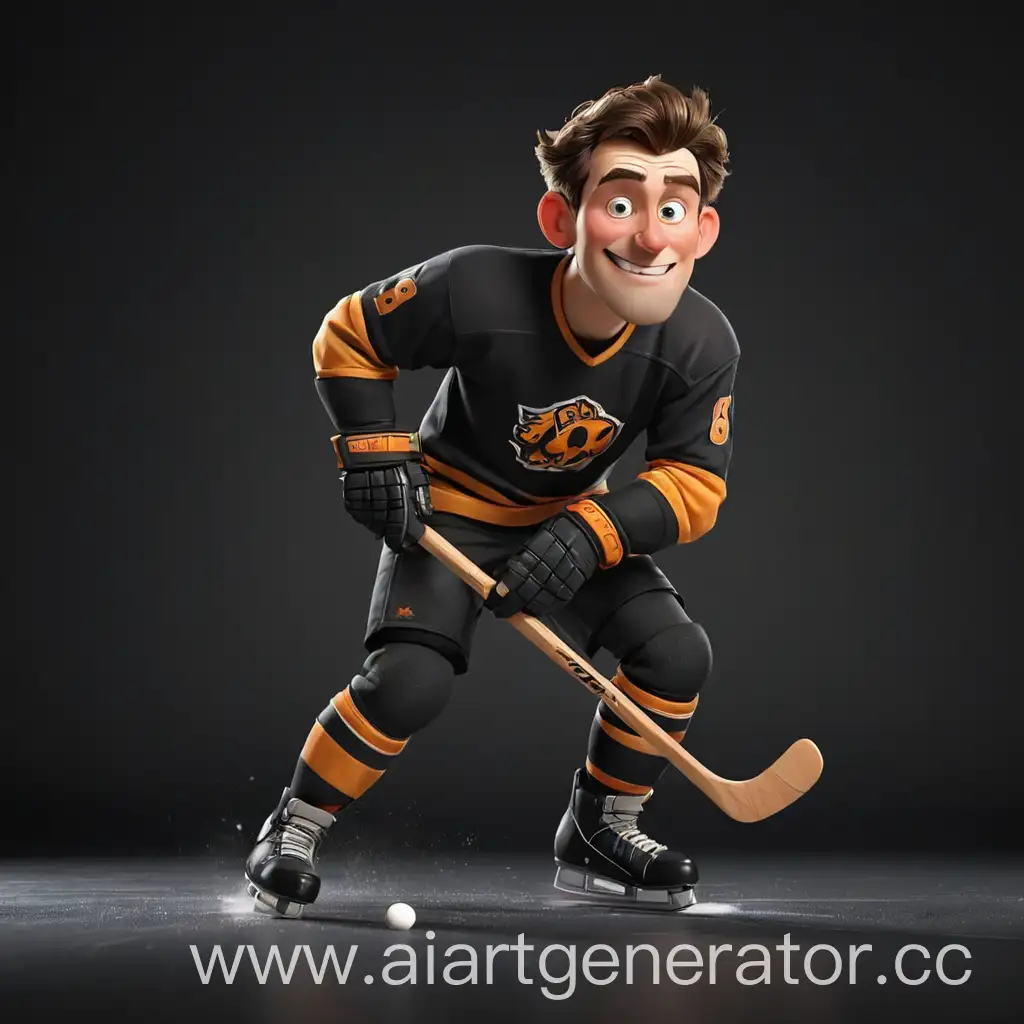 Cartoon-Man-Playing-Hockey-on-a-Black-Background