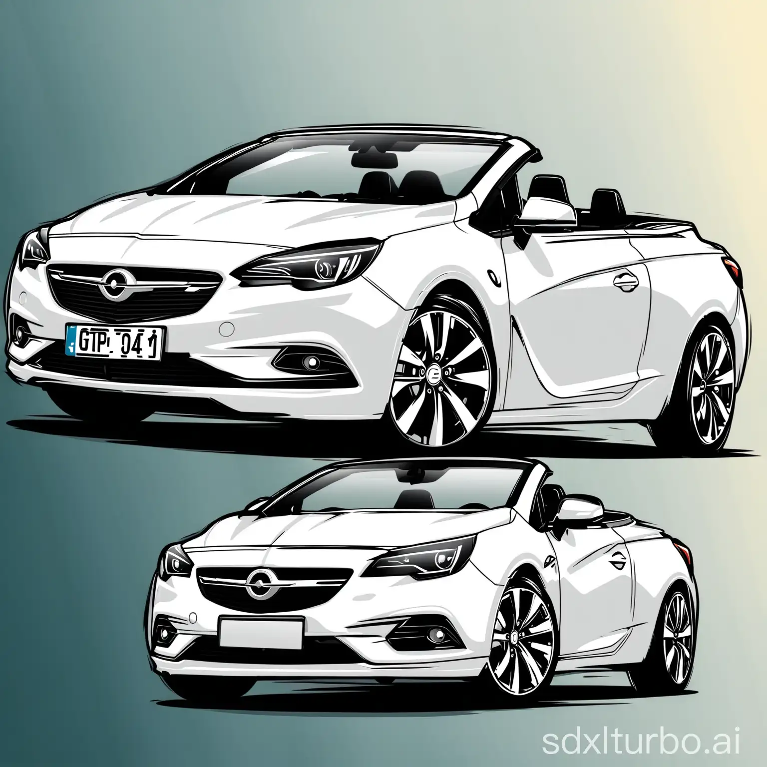 Opel-Cascada-Mineral-White-Car-with-GT-OP14-License-Plate-Vector-Illustration