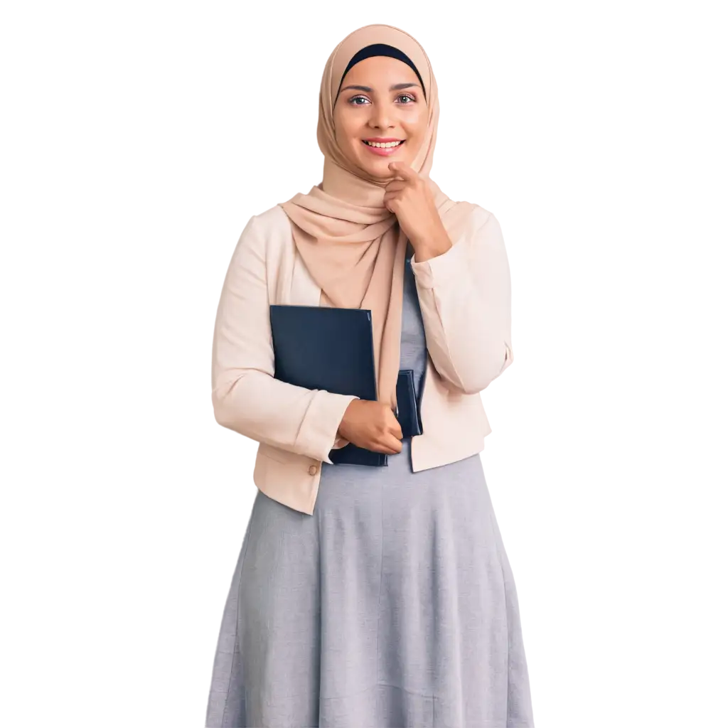 Teacher-Woman-Wearing-Hijab-Standing-in-Front-of-Class-Engaging-PNG-Image-for-Educational-Content