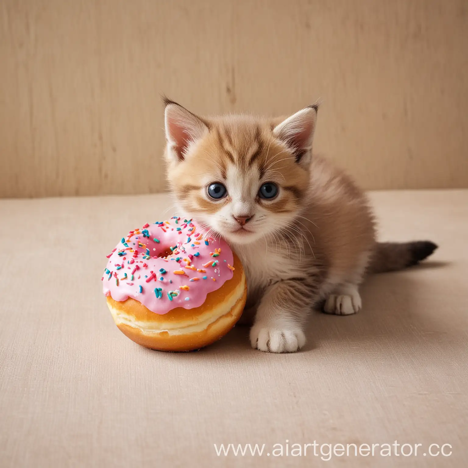 Adorable-Kitten-Enjoying-a-Large-Doughnut-Treat