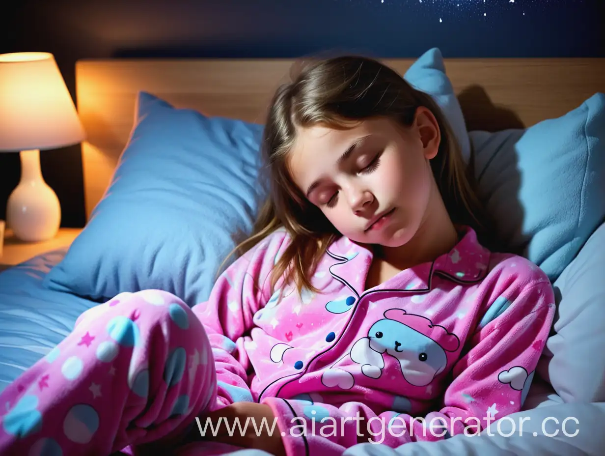 Adorable-Teen-Sleeping-Peacefully-in-Cute-Pajamas-at-Night