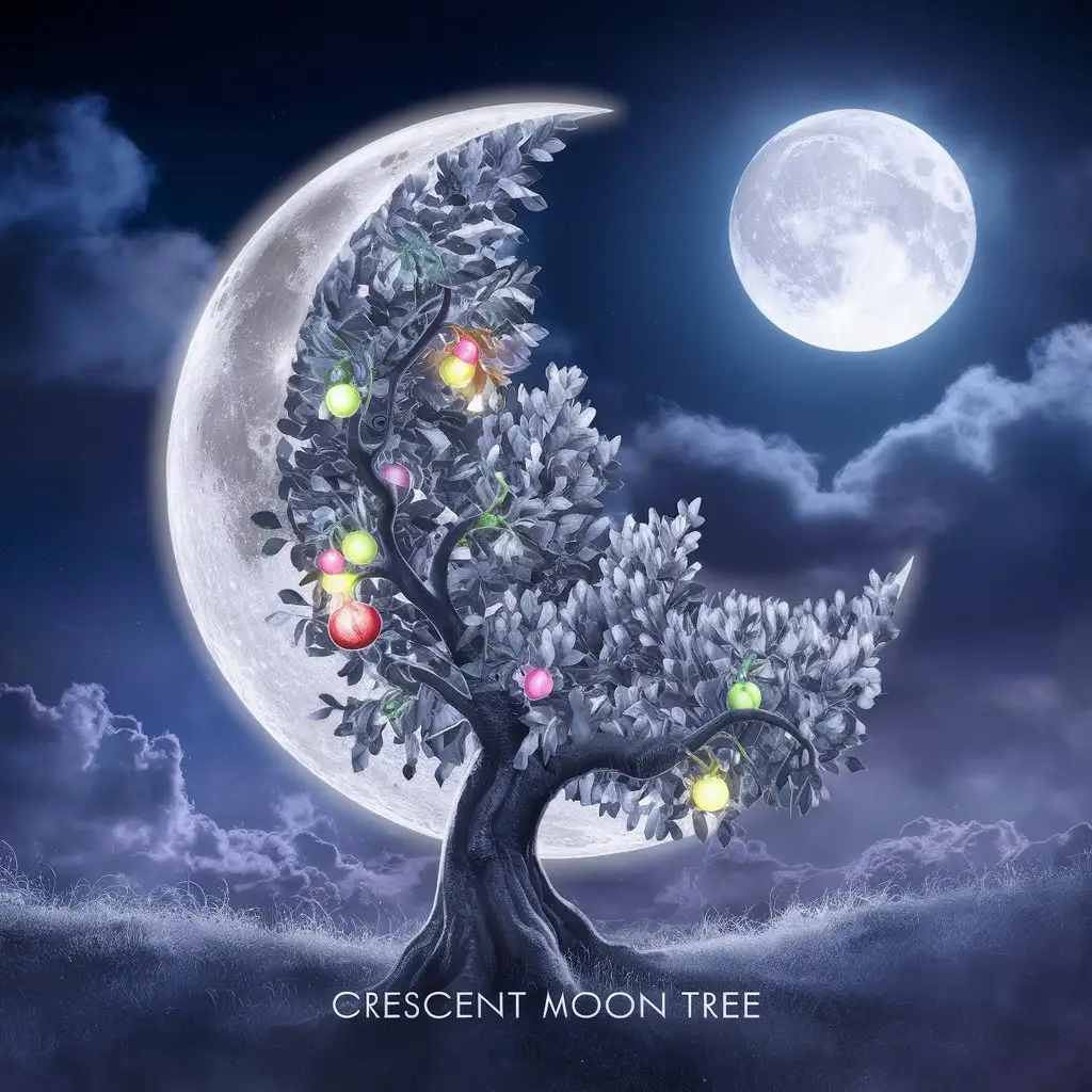 Fantasy Moon Tree in Vector Graphic Style
