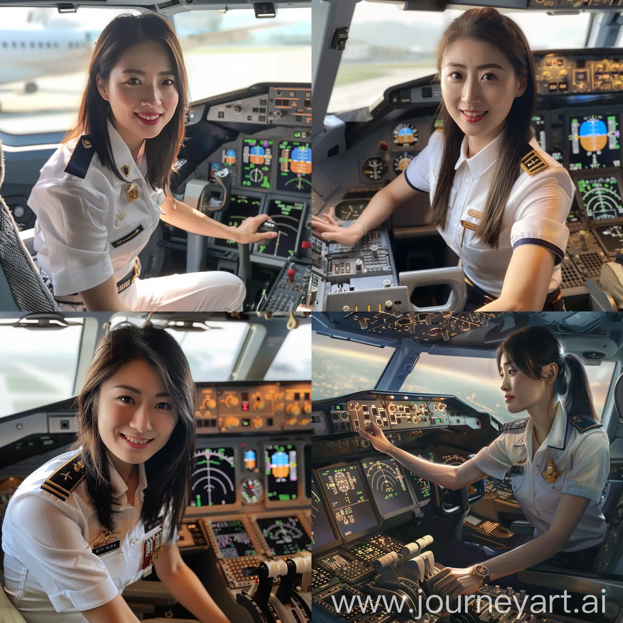 Chinese-Cabin-Crew-Member-in-Cockpit-Realistic-Style-with-Marathon-Enthusiasm