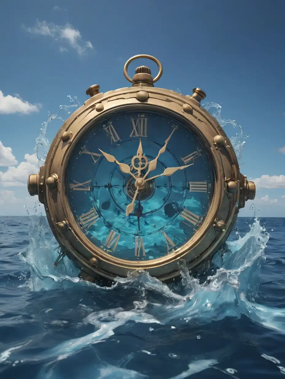 Clock in the center of blue ocean