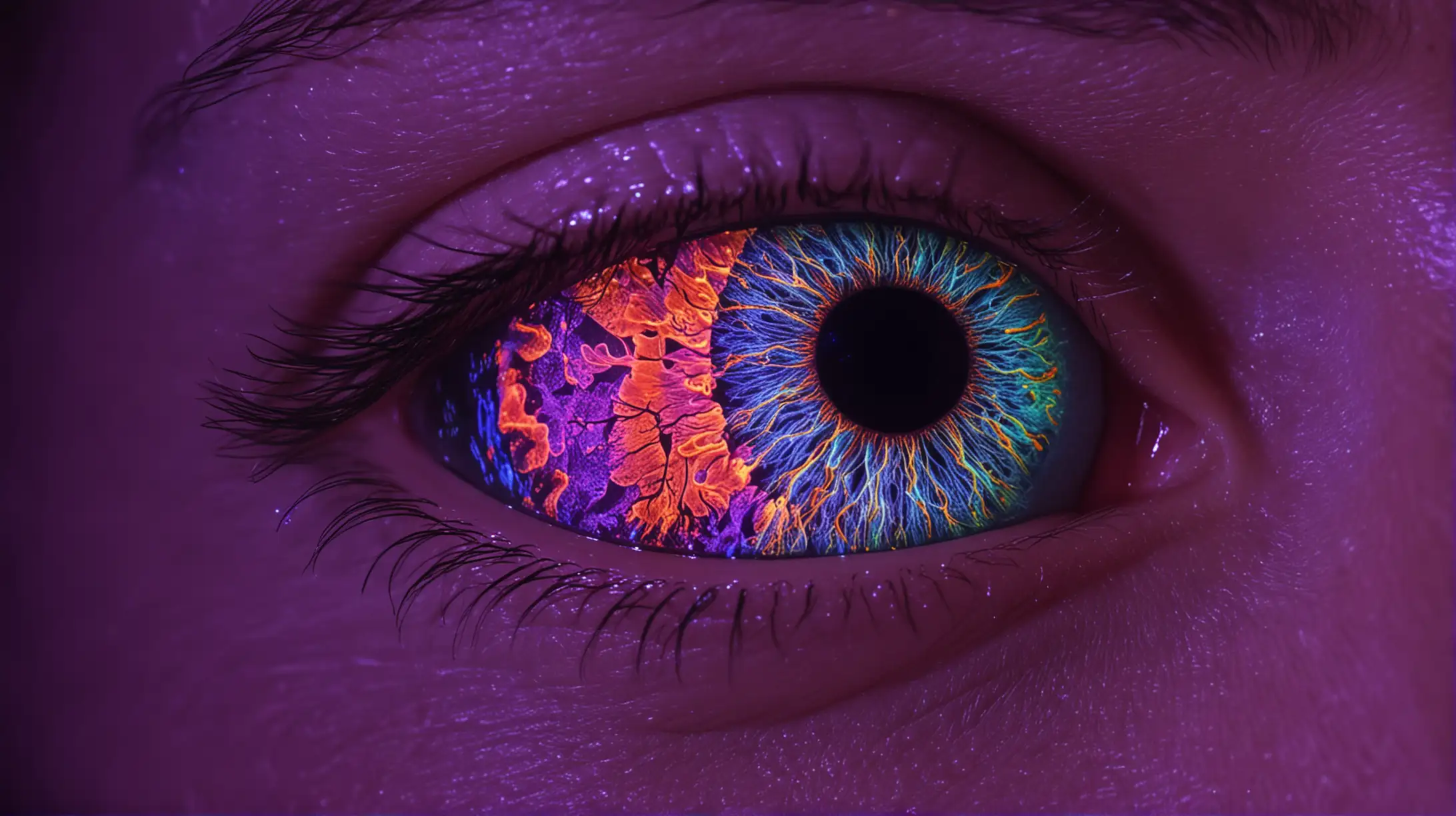 Closeup Human Pupil with Macro and Blacklight Effects