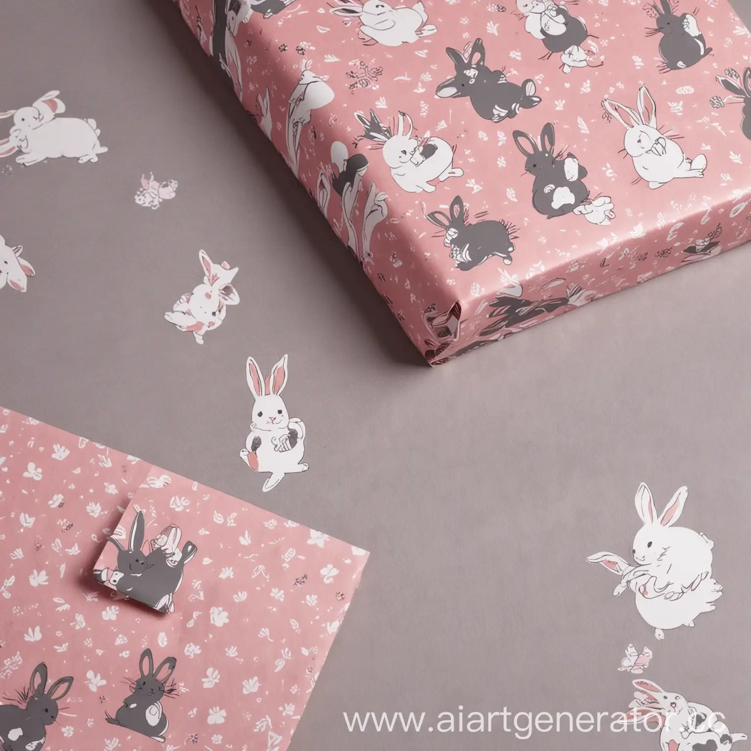 упаковочная бумага в серо-розовых тонах с зайчиками