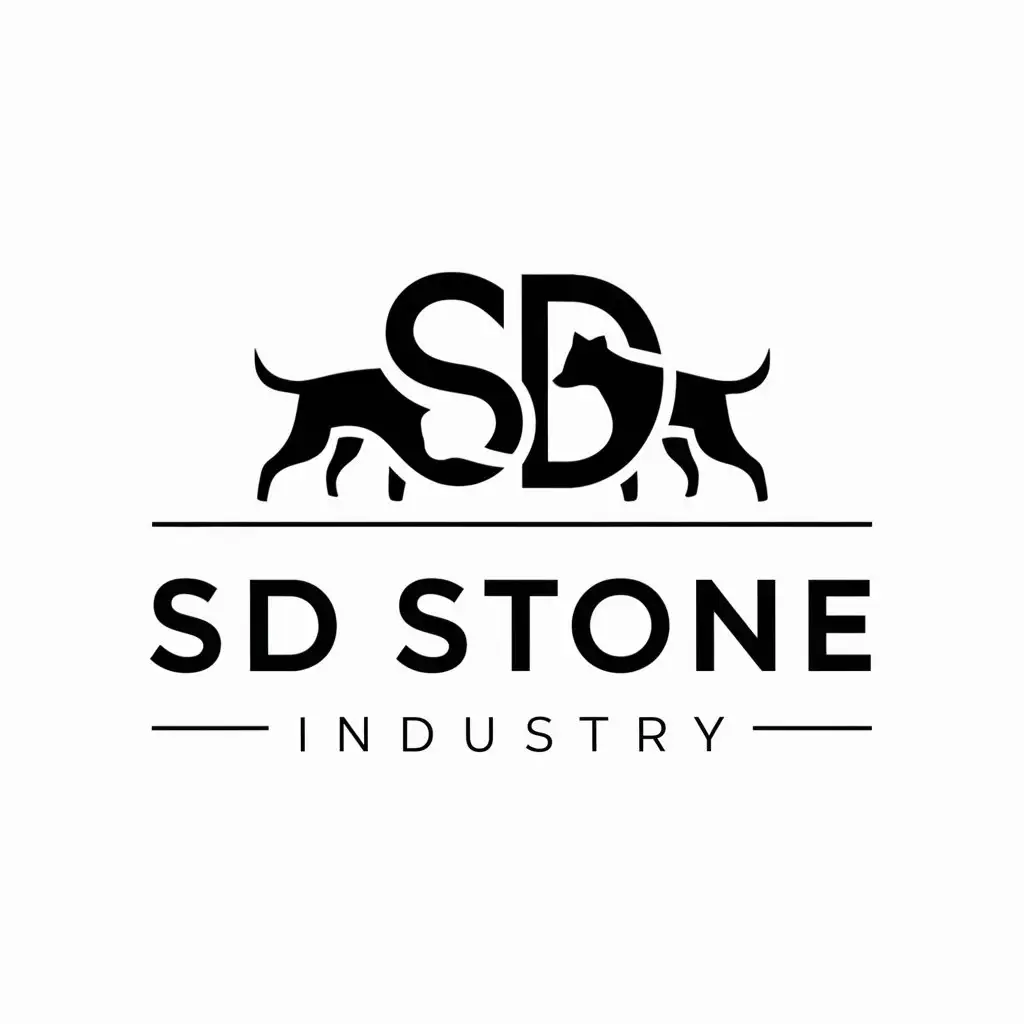 a logo design,with the text "SD Stone Industry", main symbol: letters S and D composed, related to stone production, with dogs collaborating  ,Moderate,be used in stone materials production industry,clear background