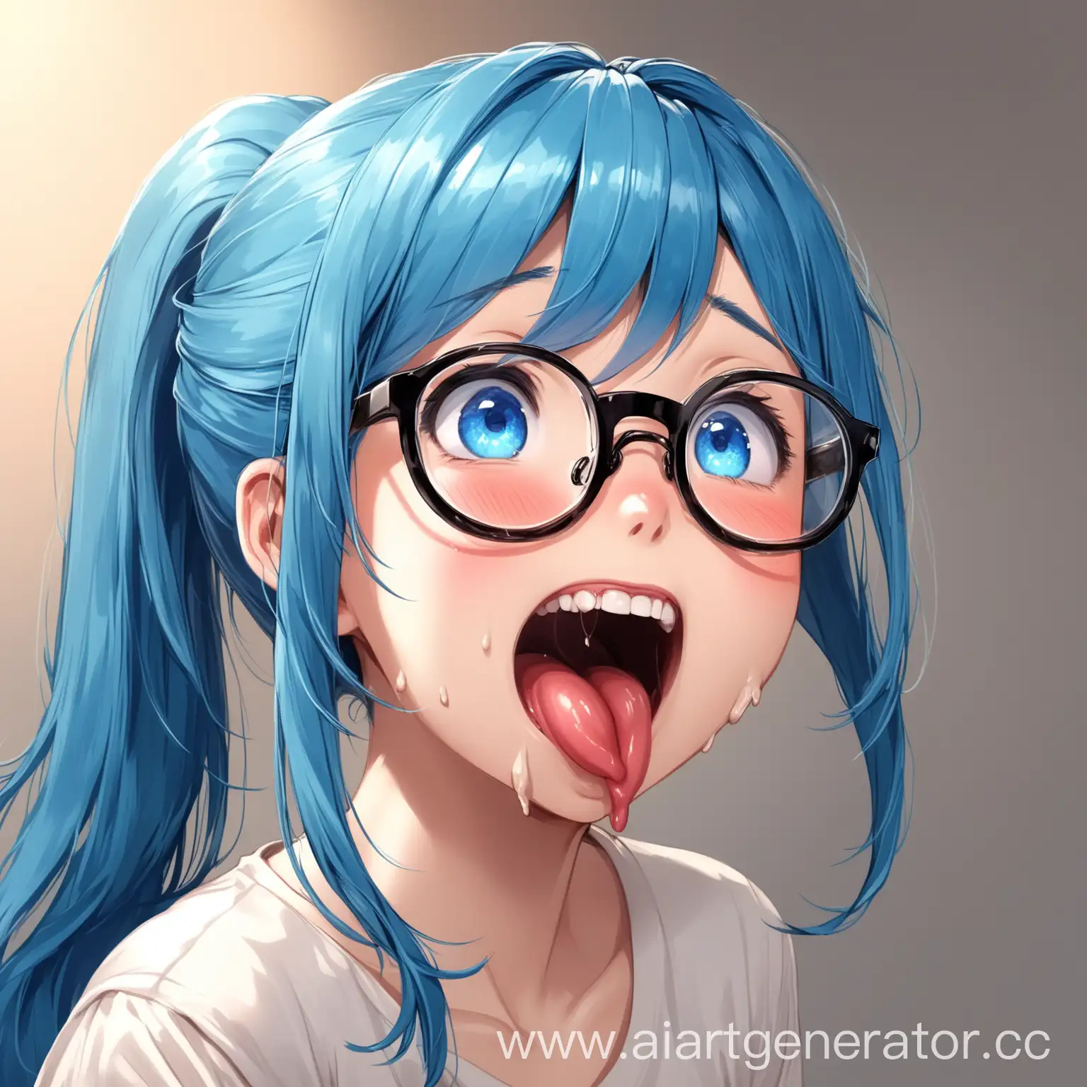 Excited-Girl-with-Blue-Hair-and-Glasses-Ponytail-Hairstyle