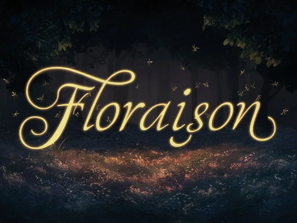 Floraison letters writted above  very beautiful night on the forest