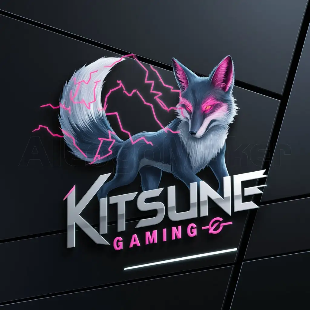LOGO-Design-for-Kitsune-Gaming-Realistic-Mythical-Fox-with-Pink-Electric-Elements-on-Black-Background