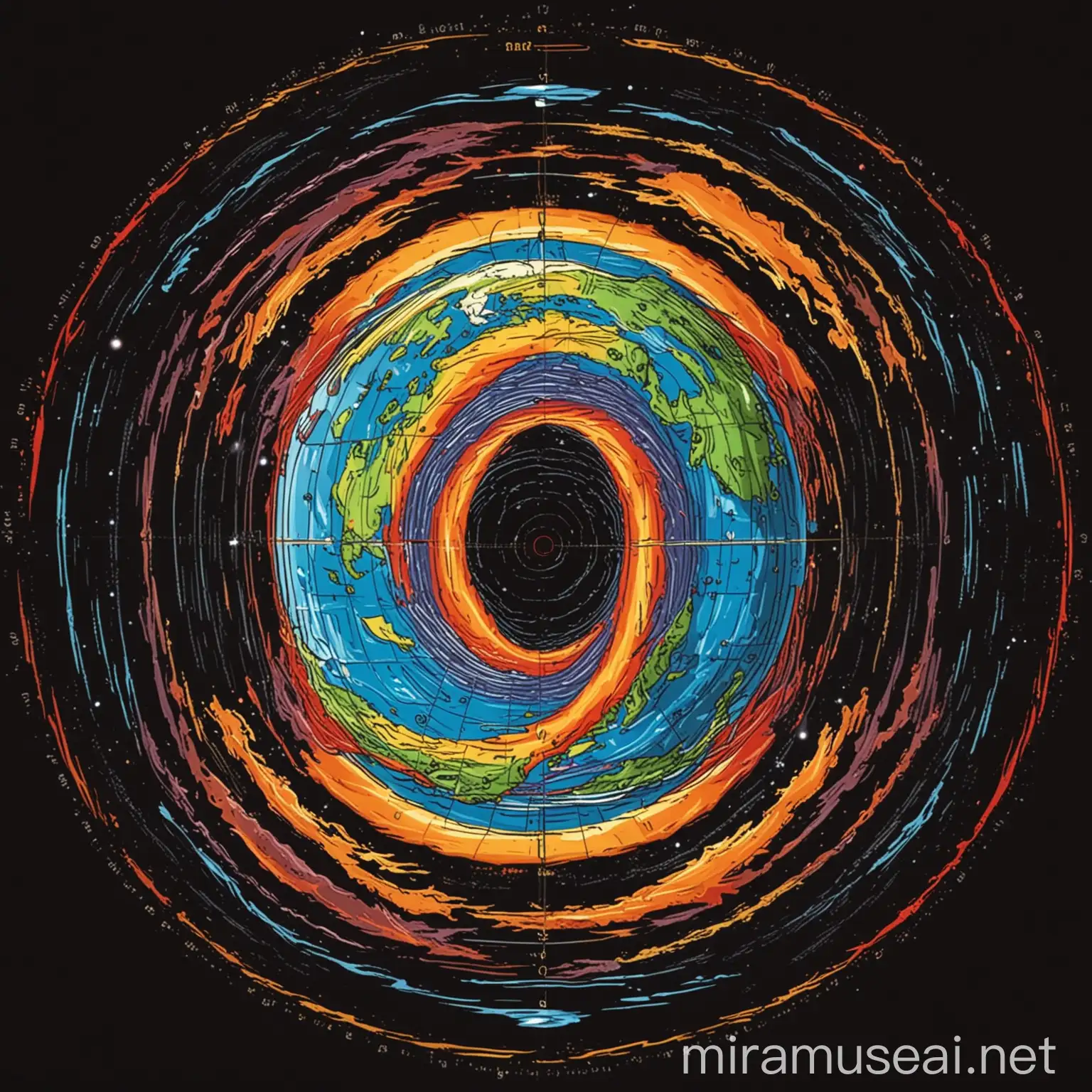reversal of the Earth's magnetic field and rotation, vector art, colored illustration with a black outline