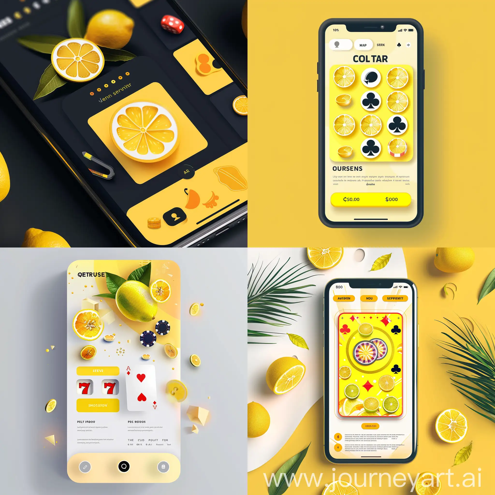 UI Design of a Casino Service, web site, Modern, Bright, Minimalistic, Lemon yellow Color Palette, High Resolution