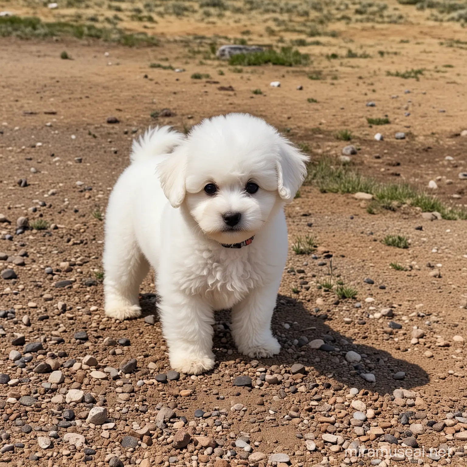 cute bichon Frise puppy at the Yellowstone national park