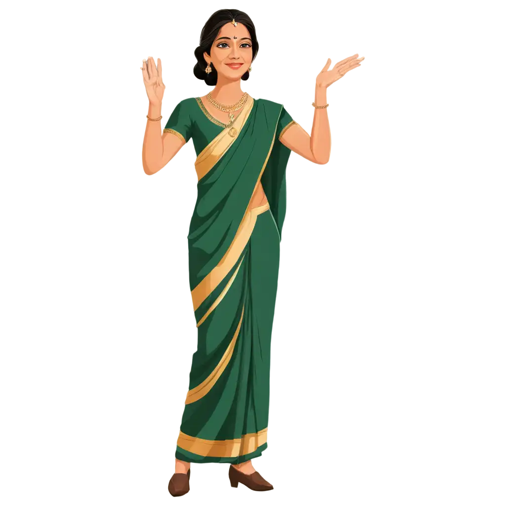 2d vector art, Simple an Indian middle-aged female school teacher in t-pose wearing a saree