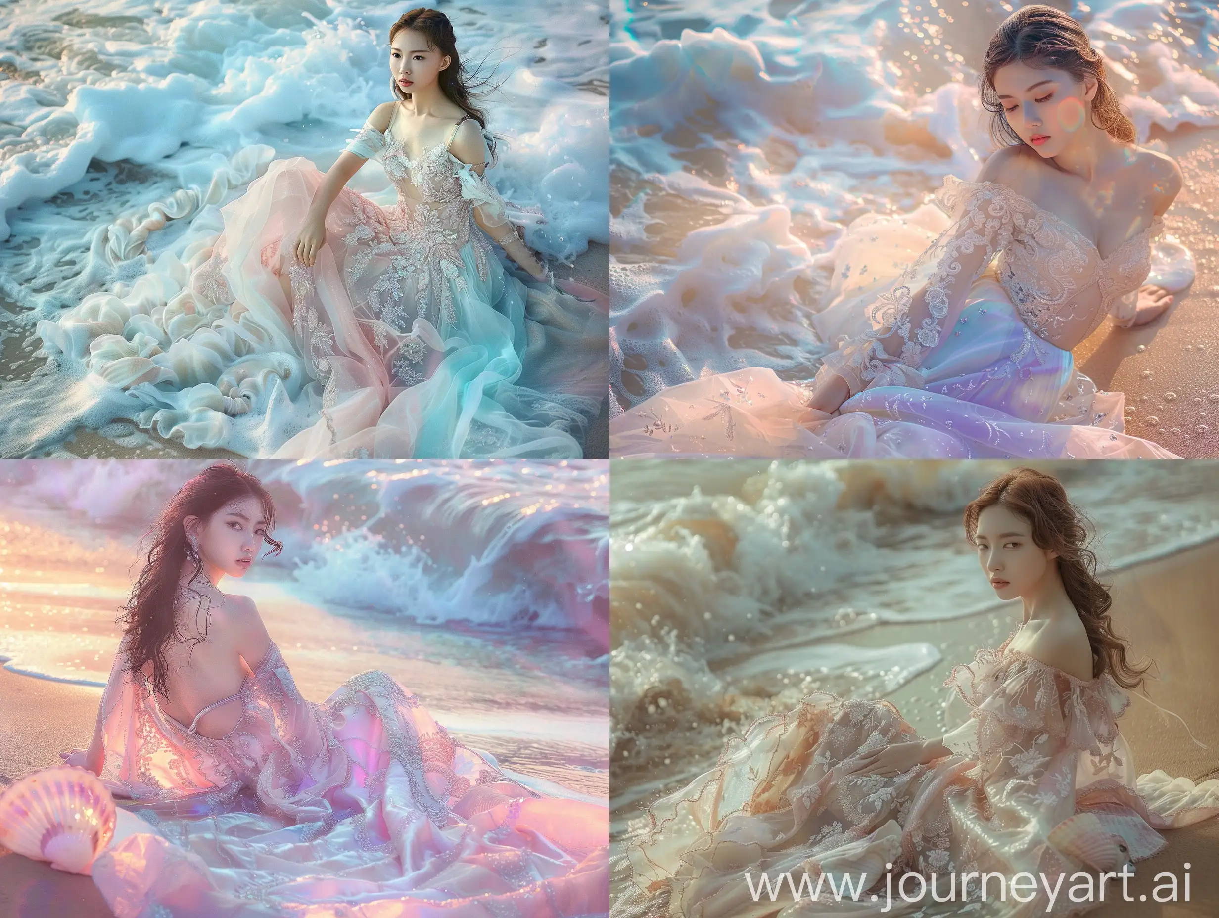 Taiwanese-Woman-in-Renaissance-Gown-by-the-Seaside