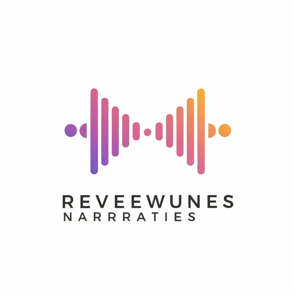 a logo design,with the text "Revenue Narratives", main symbol:Soundwave. Abstract, dynamic, fragmented lines symbolizing sound's complexity. Deconstructed waves converge to express the intricacies of storytelling,Minimalistic,clear background