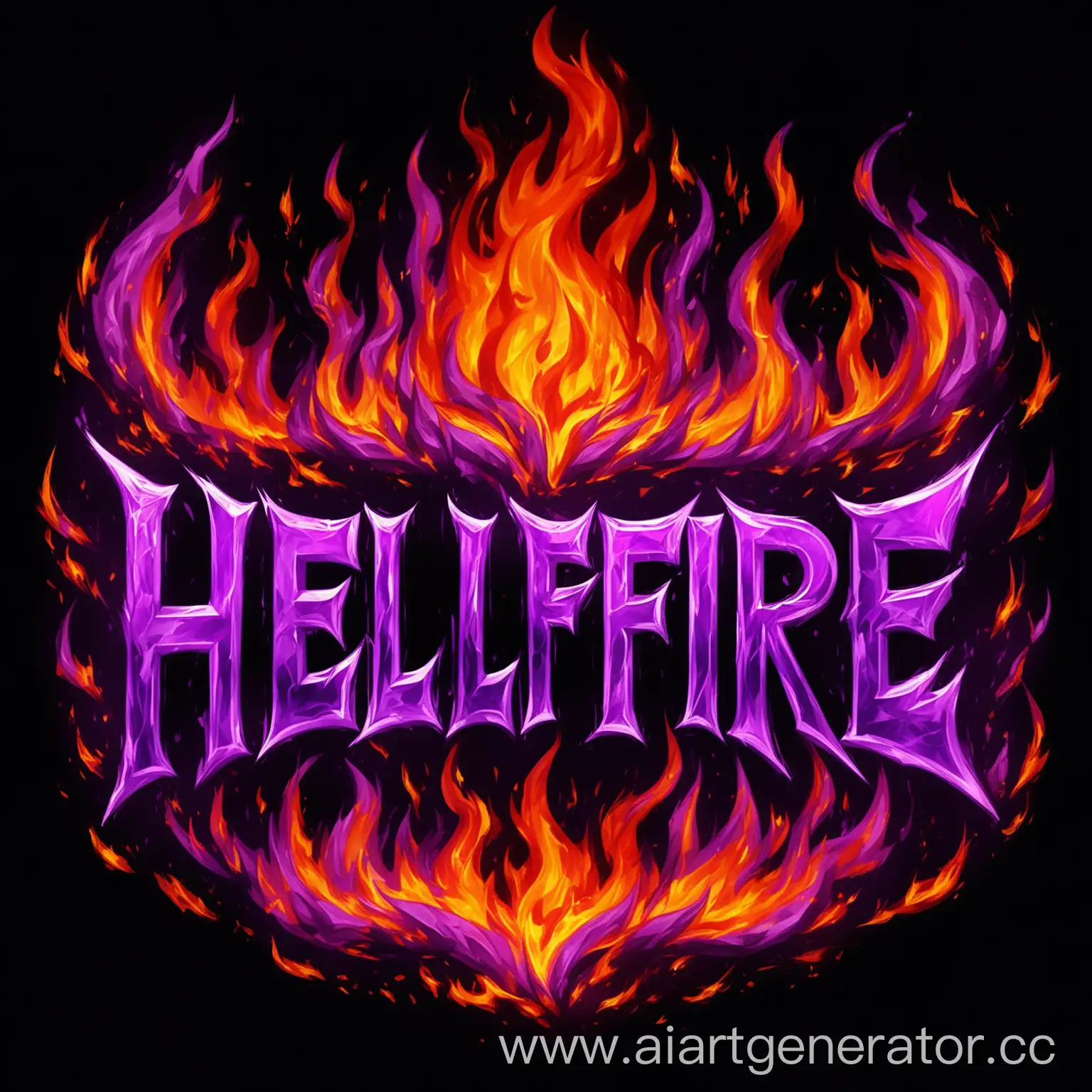 Красивая надпись HELLFIRE фиолетово-огненого цвета на тёмном фоне