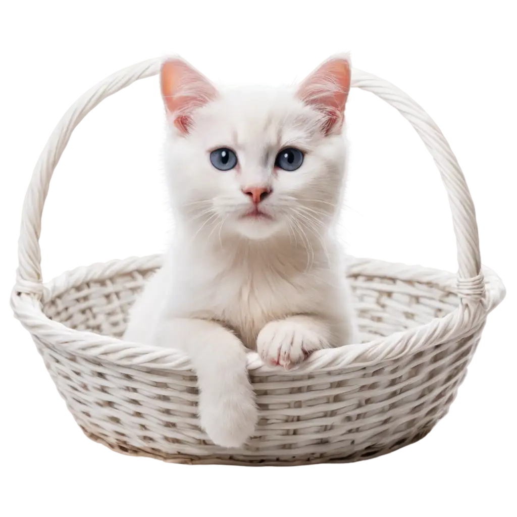  white kitten in a basket