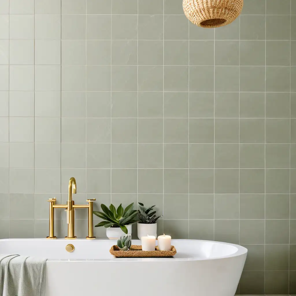 Elegant Sage Green Bathroom Design with Gold Fixtures