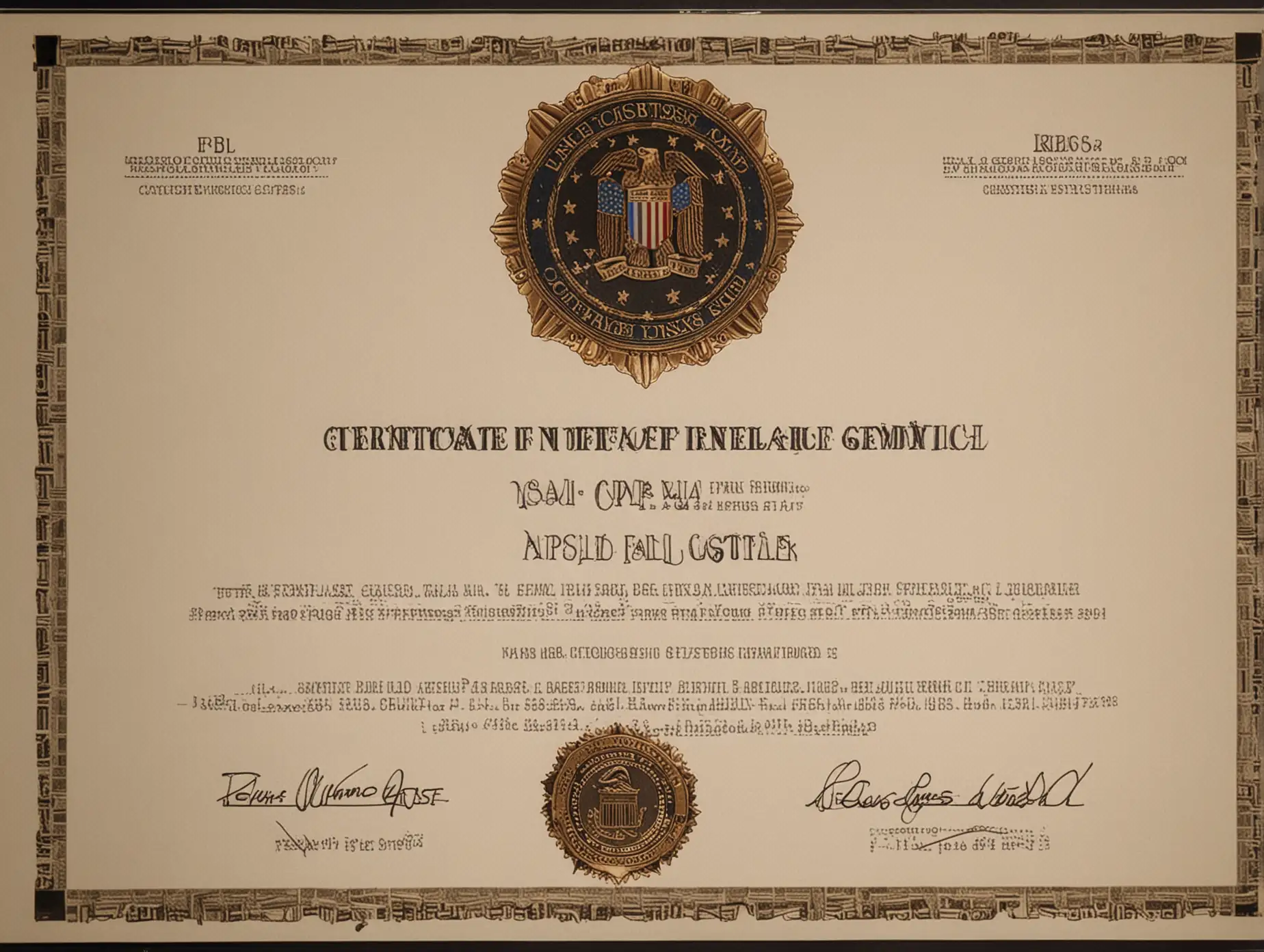 FBI Certificate Official document with seal and signature