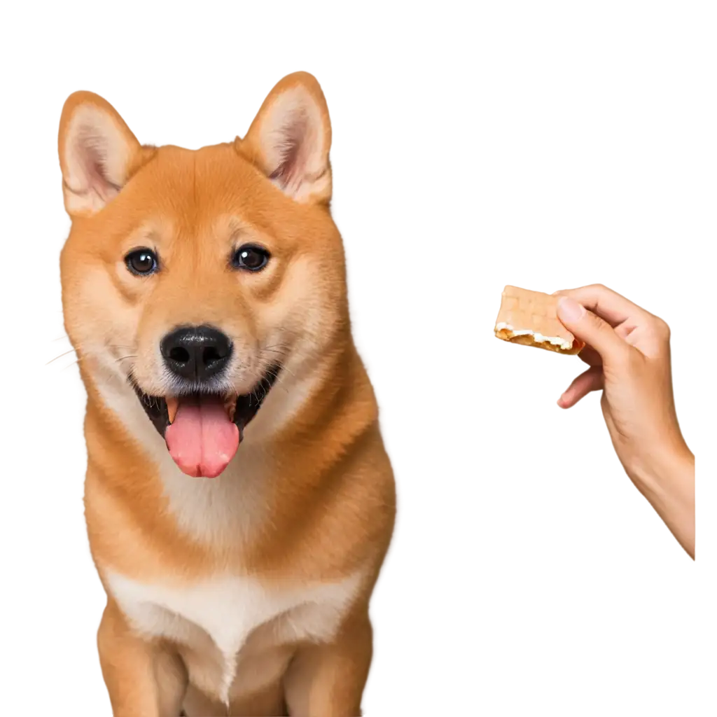 shiba inu dog wif treat in the mouth