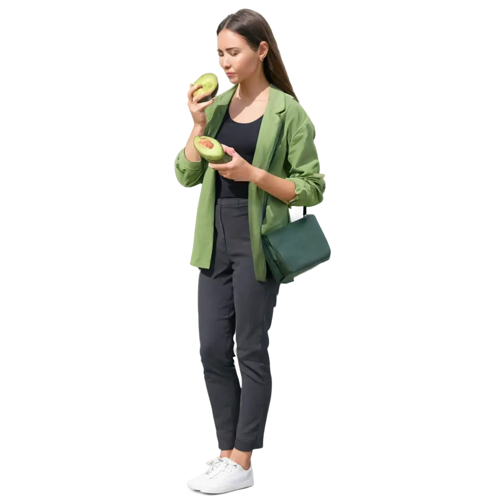 flat vector of side view of woman eating avocado