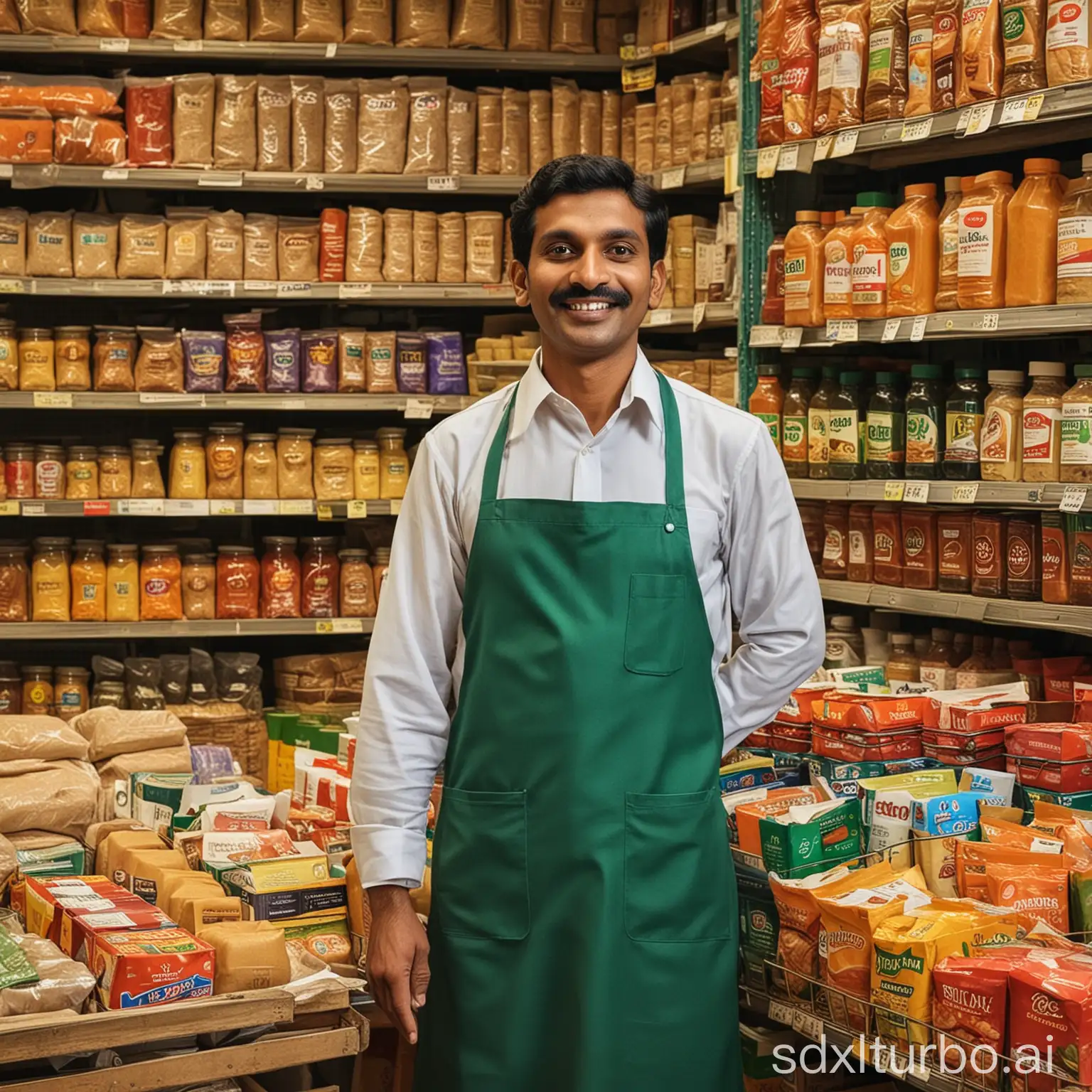 Indian-Grocery-Shopkeeper-Standing-in-Vibrant-Store