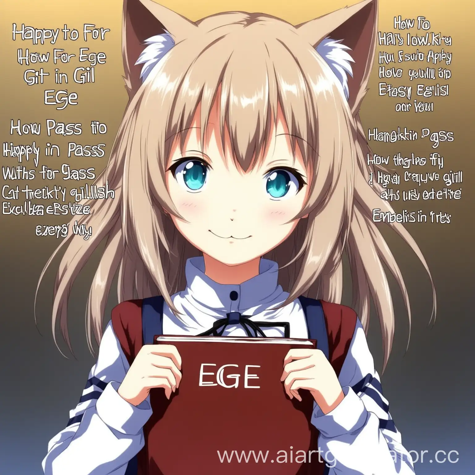 Happy-Anime-Cat-Girl-with-How-to-Pass-EGE-in-English-Inscription