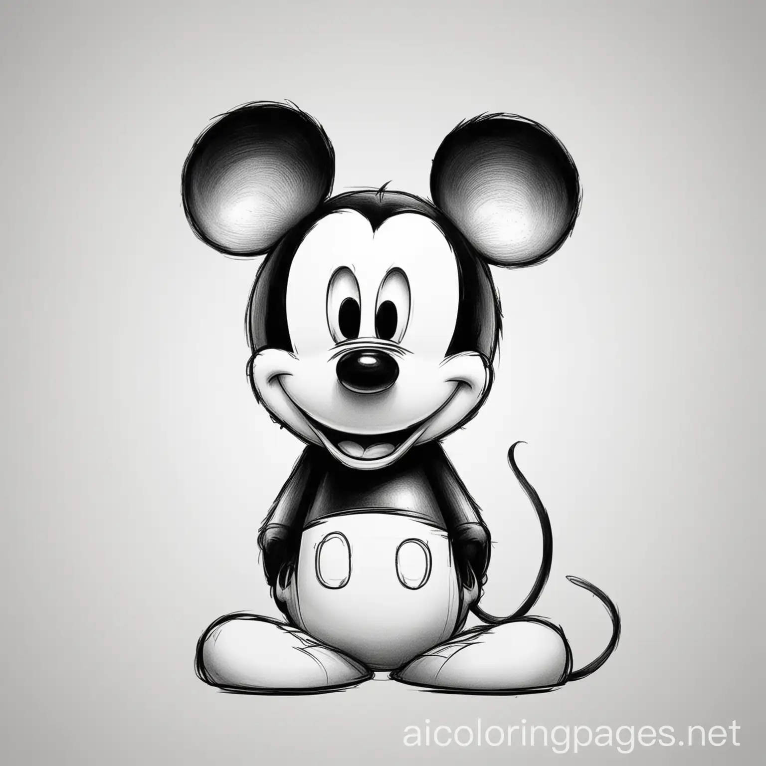mickey mouse, Coloring Page, black and white, line art, white background, Simplicity, Ample White Space