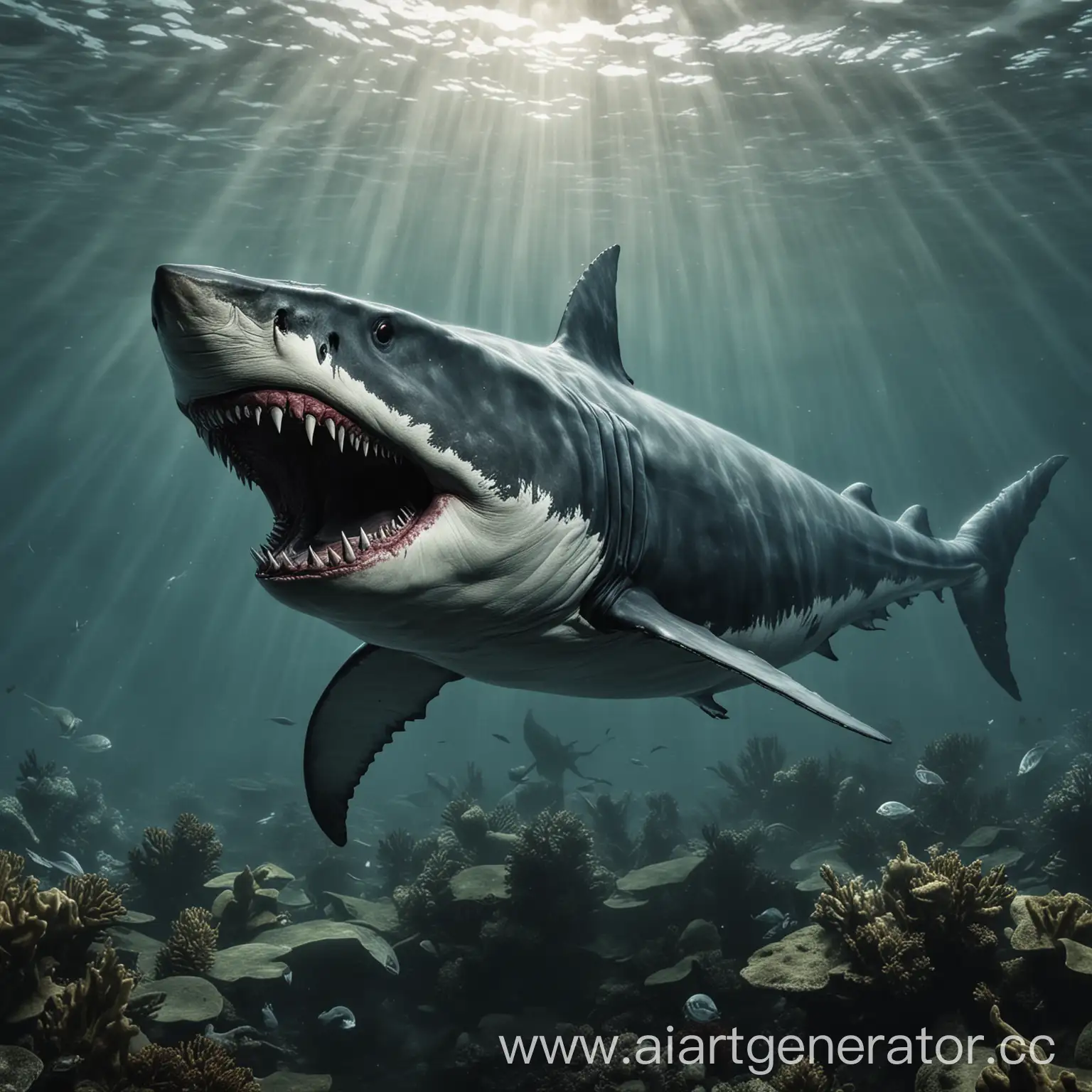 Enormous-Megalodon-Shark-Emerging-from-Deep-Ocean-Waters