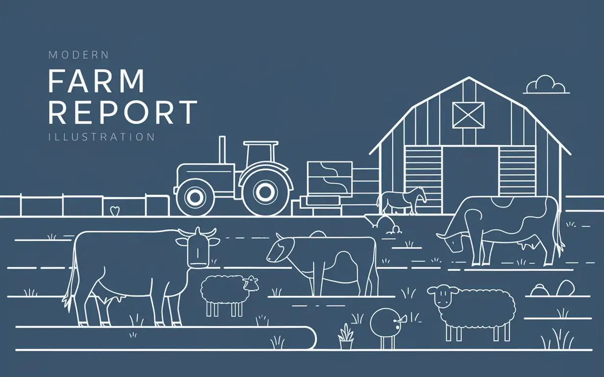 Livestock Industry Report Minimalist Illustrations Blue Series