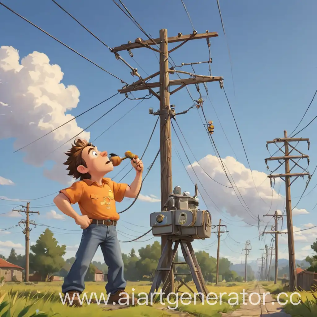 Colorful-Cartoon-Characters-Installing-Overhead-Power-Lines