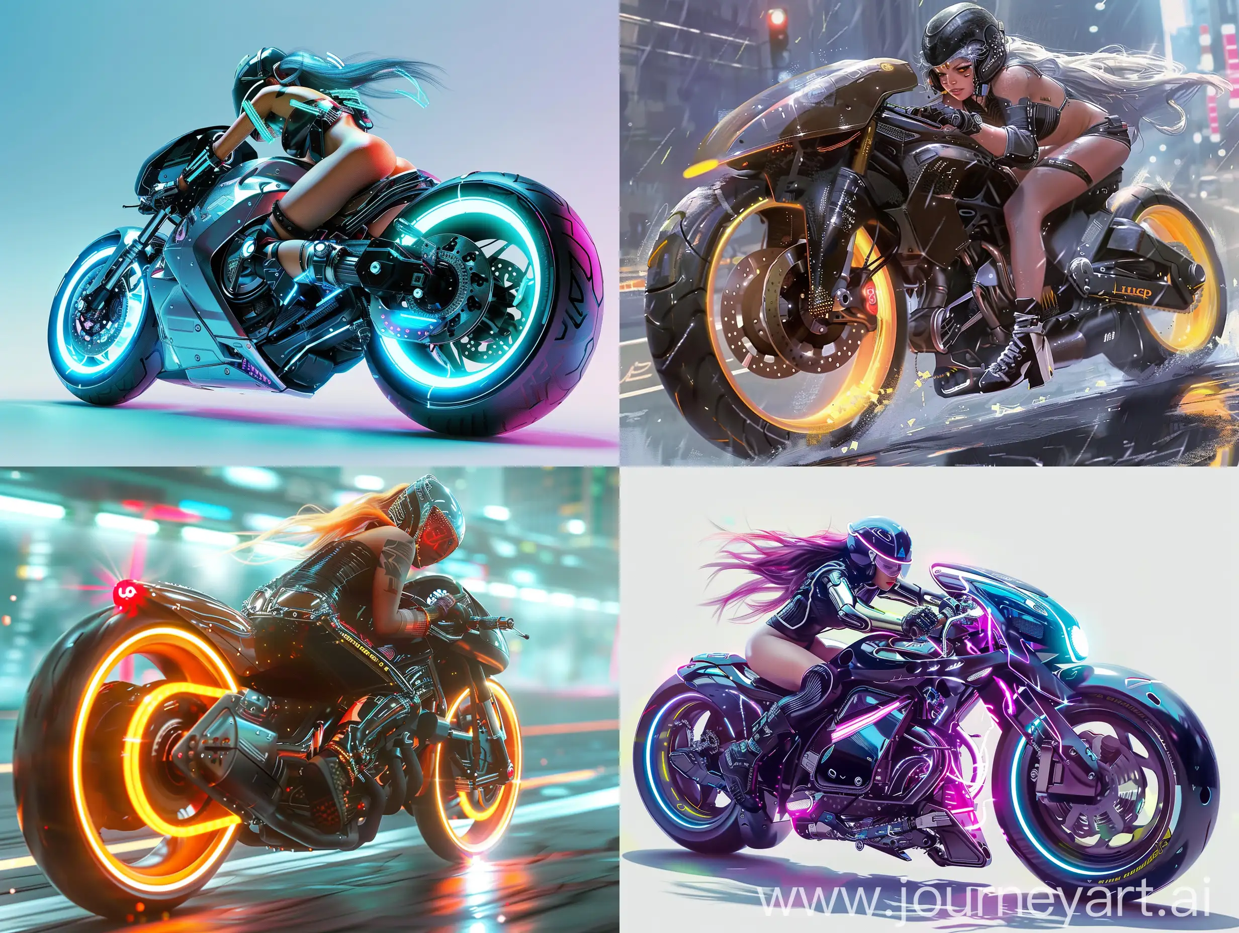 beautiful girl rides a motorcycle in cyberpunk stylebeautiful girl rides a motorcycle in cyberpunk style