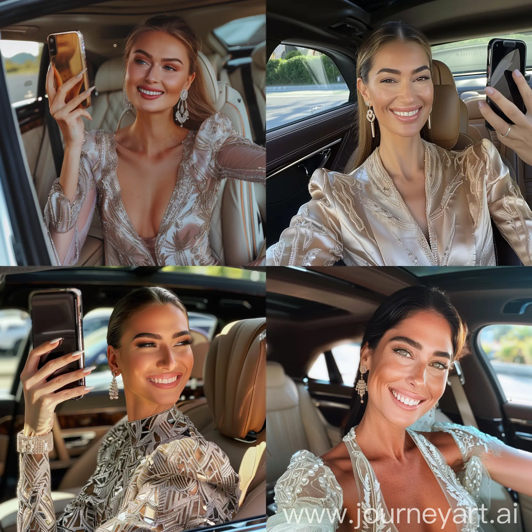 Stylish-Mid30s-Mother-Capturing-Selfie-in-Luxurious-Car-Interior