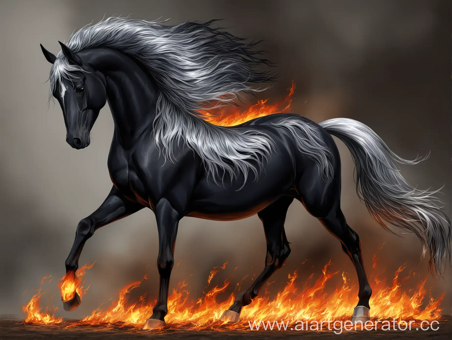 Majestic-Black-Horse-with-Silver-Mane-and-Fiery-Tips