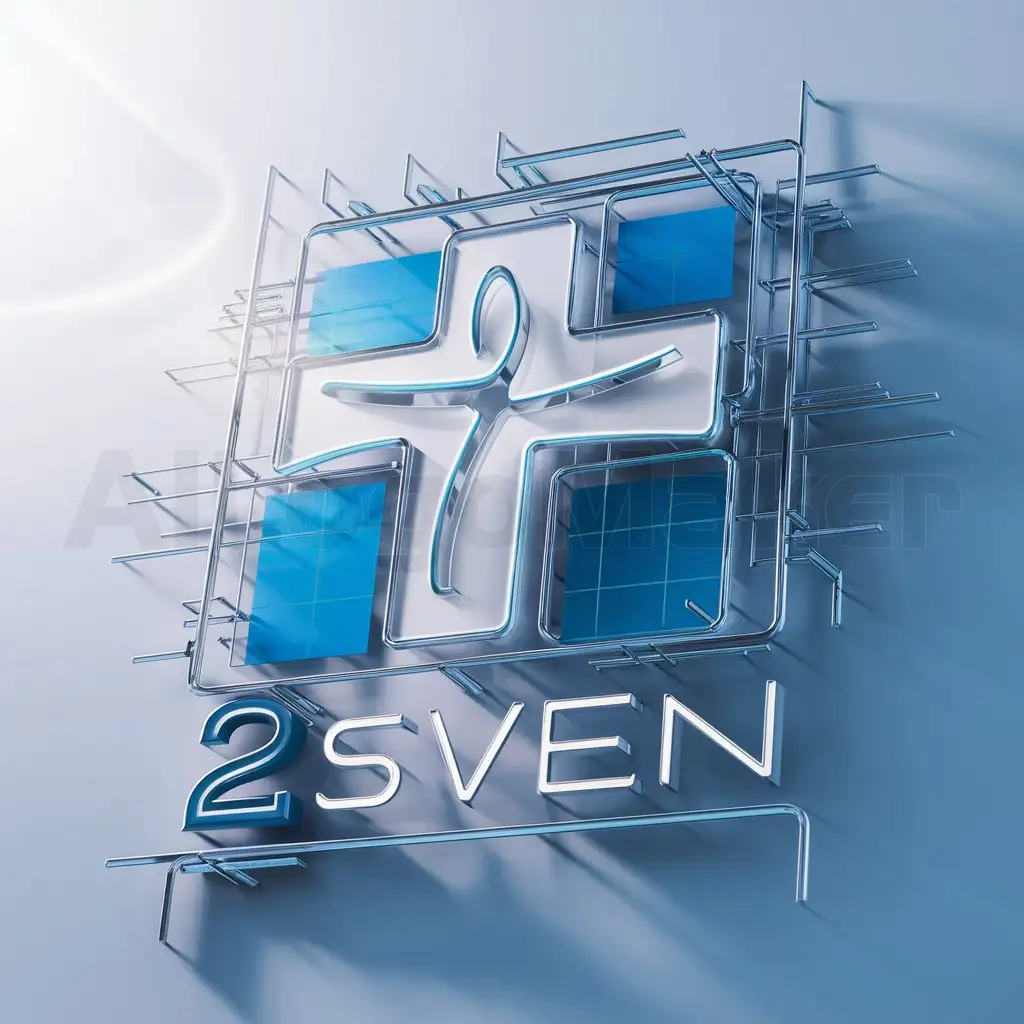 a logo design,with the text "2Seven", main symbol:Modern logo for a medical information system called 2seven, incorporating elements like medical cross, digital interface graphics, and the number 27. Clean, professional, futuristic style with a color palette of blue and white. 4k resolution, high detailed, render, abstract design.,Moderate,clear background
