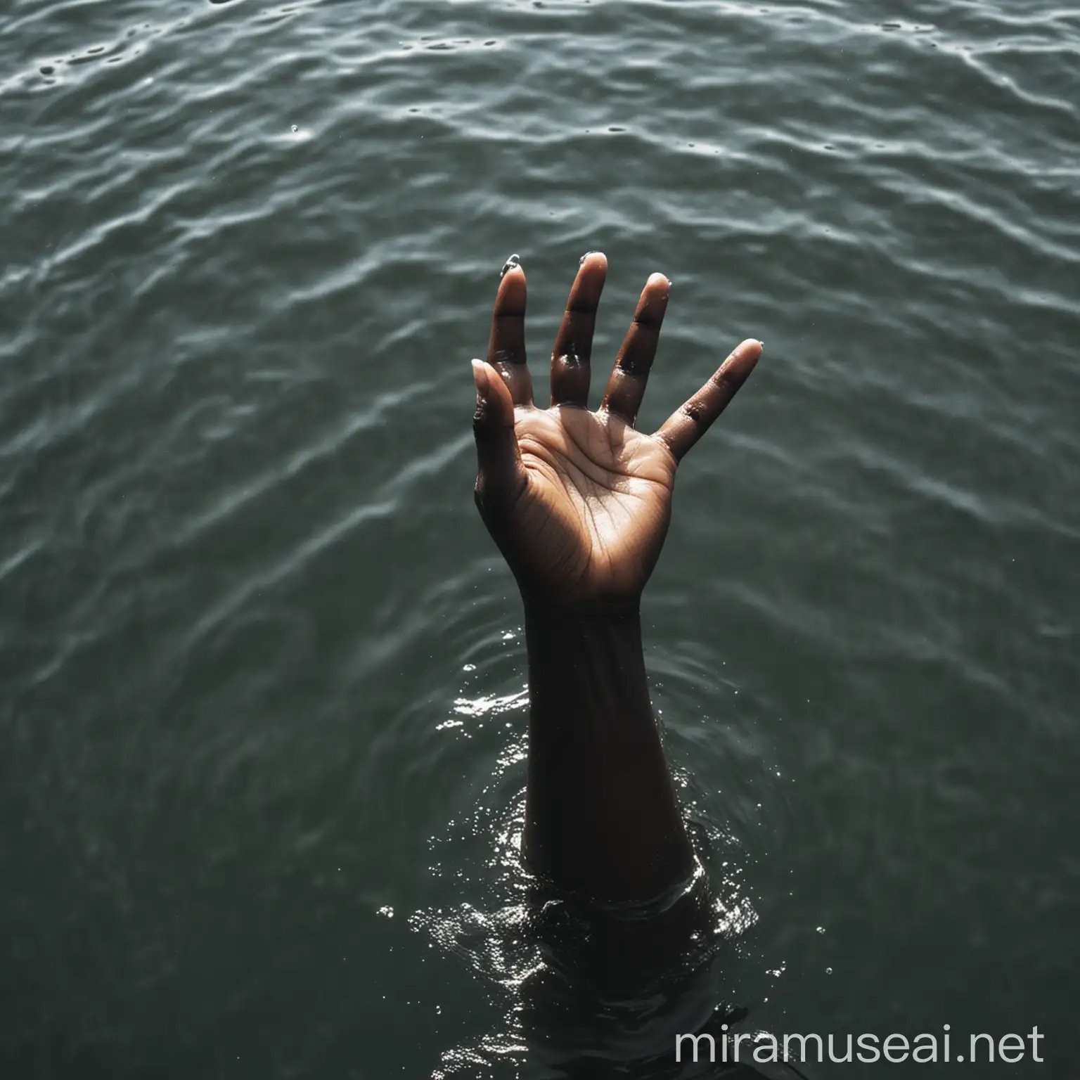 darkskin hand reaching up from water, for graphic tee