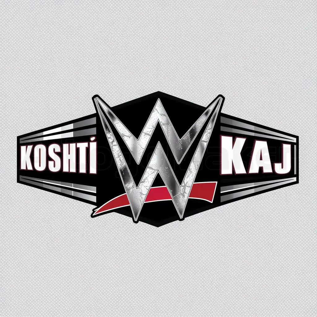 a logo design,with the text "KOSHTII KAJ", main symbol:3d WWE belt WITH IRAN FLAG,complex,be used in Sports Fitness industry,clear background