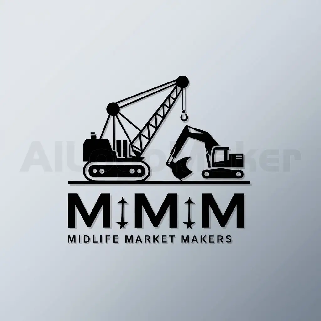 a logo design,with the text "Midlife Market Makers", main symbol:MMM make Site Crane With Steel Struts Hook & excavator,Moderate,be used in 0 industry,clear background