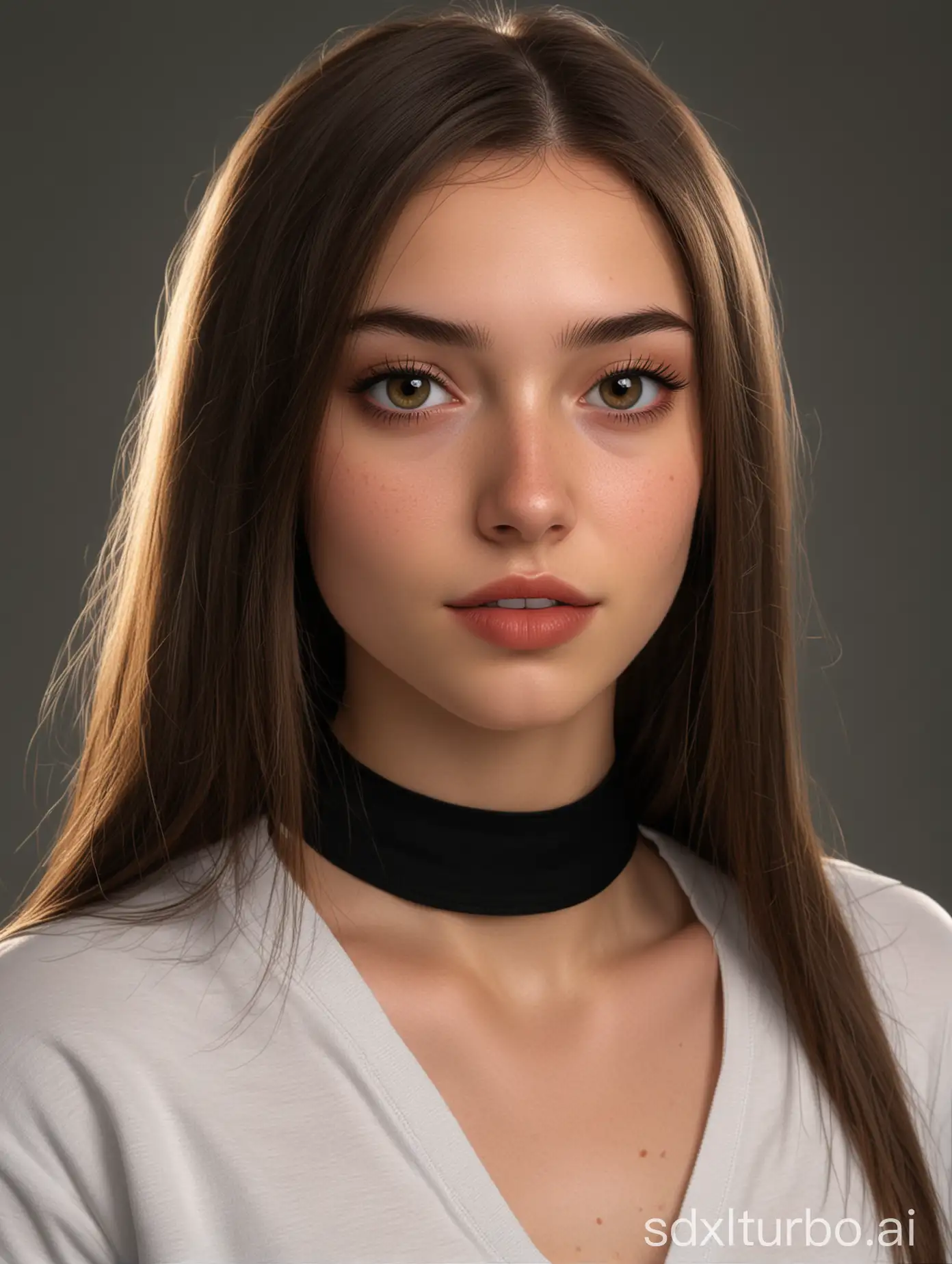 1girl, black shirt, petite, full body, bright picture, cute french girl, dark brown eyes,(brown hair), facing the camera, highly detailed, epic, (straight hair:1.7), gorgeous, film, Ultra High Resolution, wallpaper, 8K,Rich texture details, hyper detailed, detailed eyes, detailed background, dramatic angle, epic composition, SimplepositiveXLv1 dynamic lighting, award winning photo, (black choker:1.3), long hair, freckles,, (18 year old girl), (mad:1.7), slut, whore, ash hair, red lips, (no makeup:1.7)