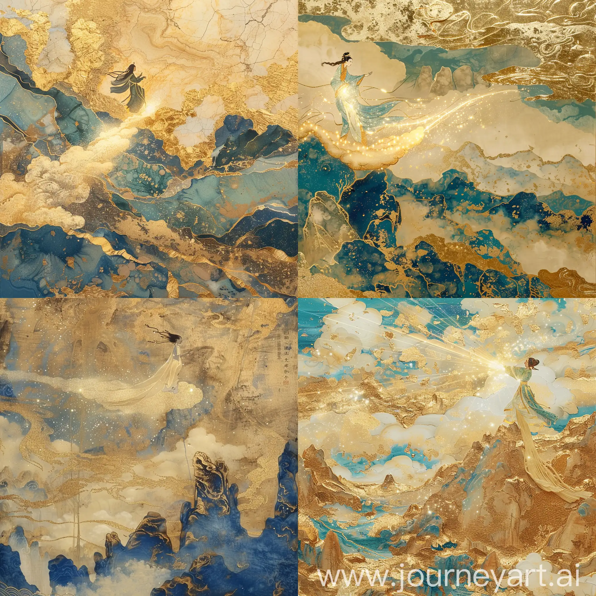Gilded-Woman-Soaring-on-Clouds-Ethereal-Dunhuangstyle-Art
